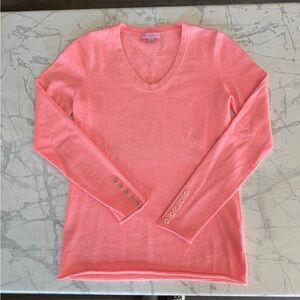 Lilly Pulitzer 100% Cashmere Pink Pullover Sweater Size XS Button Accent Sleeve